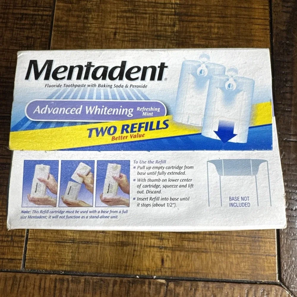 NOS Mentadent 2 Refills Advanced Whitening 5.25 oz New In‎ Open Box